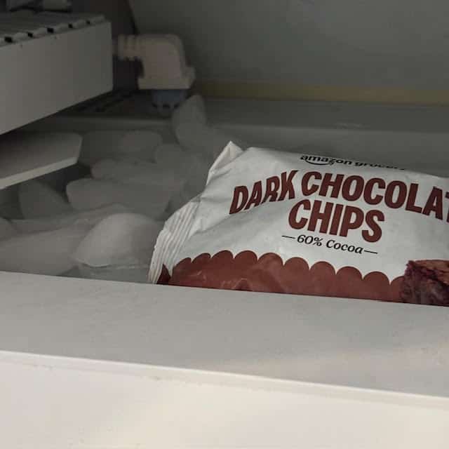 A bag of dark chocolate chips in my freezer.