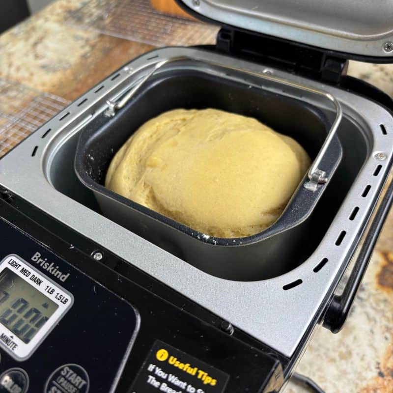 1 lb bread machine gluten free bread being made in a bread machine.