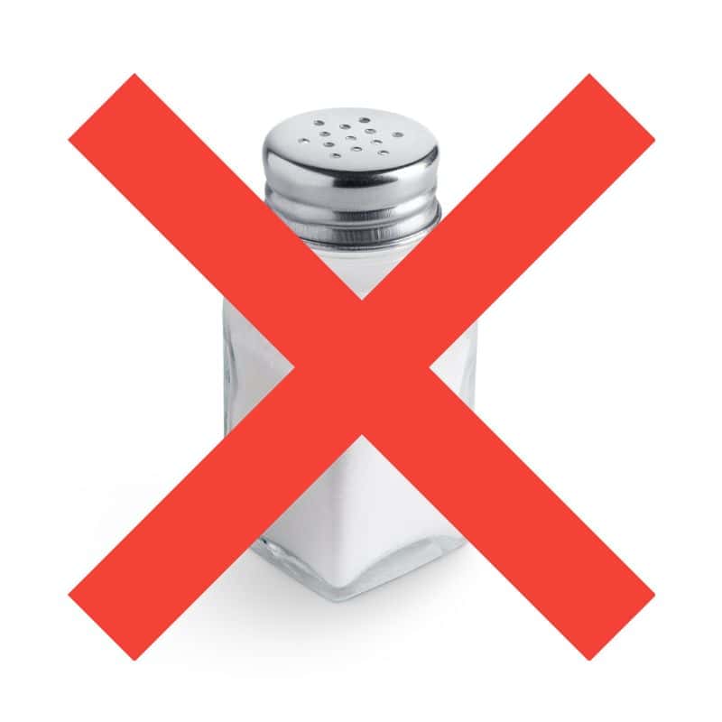 Picture of a salt shaker with a big red X across the image.